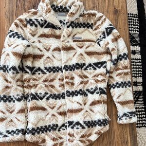 Columbia Cream and Brown Patterned Fleece Jacket